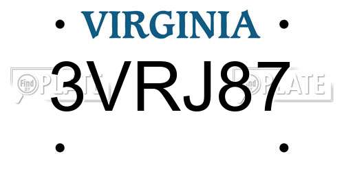 3VRJ87 Virginia License Plate