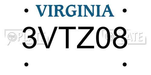 3VTZ08 Virginia License Plate