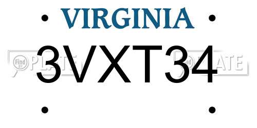 3VXT34 Virginia License Plate