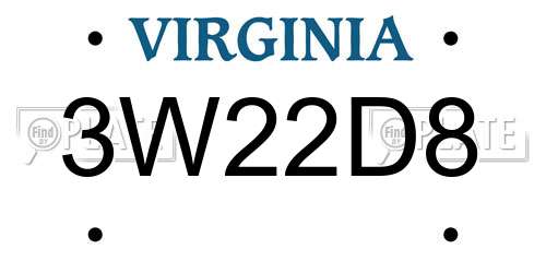 3W22D8 Virginia License Plate