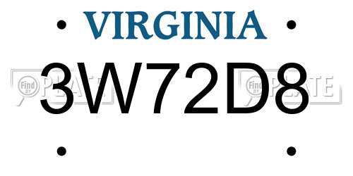 3W72D8 Virginia License Plate