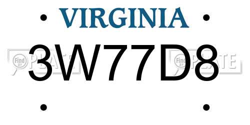 3W77D8 Virginia License Plate