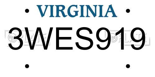 3WES919 Virginia License Plate