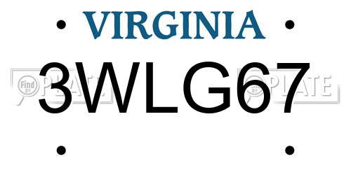 3WLG67 Virginia License Plate