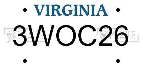3WOC26 Virginia License Plate