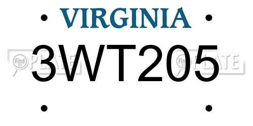 3WT205 Virginia License Plate