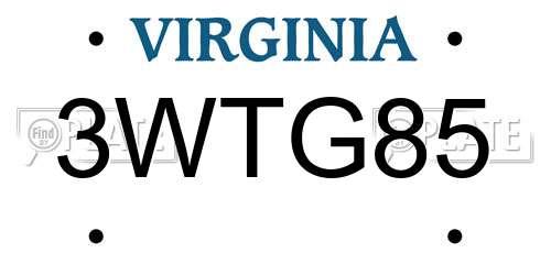 3WTG85 Virginia License Plate