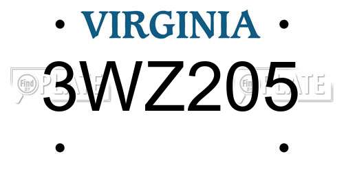 3WZ205 Virginia License Plate