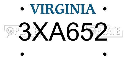 3XA652 Virginia License Plate