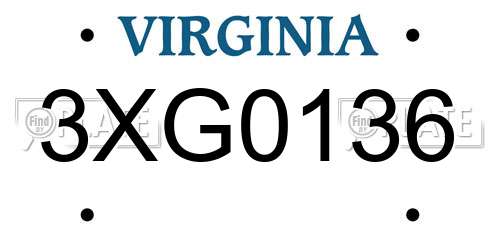 3XG0136 Virginia License Plate