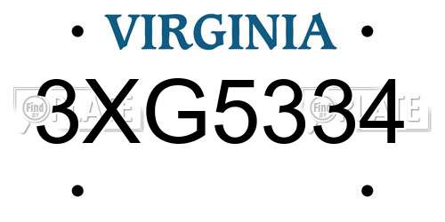 3XG5334 Virginia License Plate