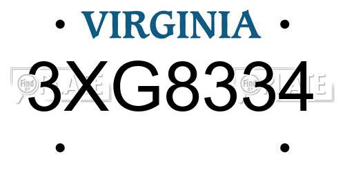 3XG8334 Virginia License Plate