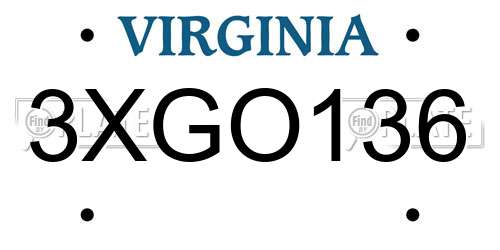 3XGO136 Virginia License Plate