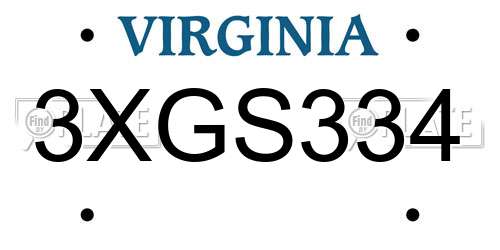 3XGS334 Virginia License Plate