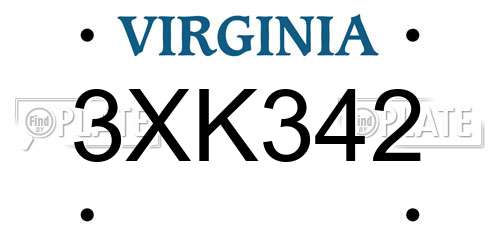 3XK342 Virginia License Plate