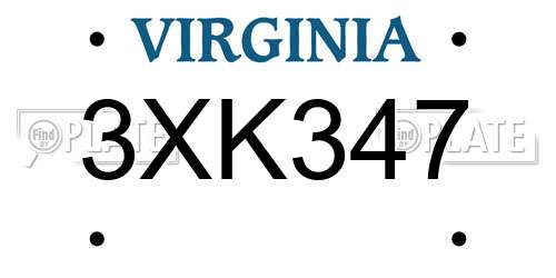 3XK347 Virginia License Plate