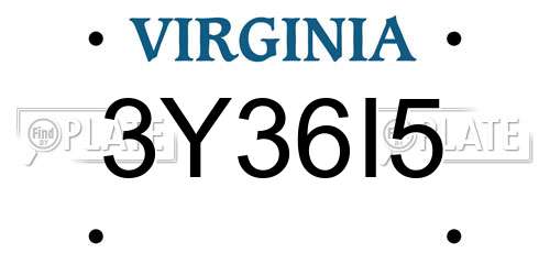 3Y36I5 Virginia License Plate