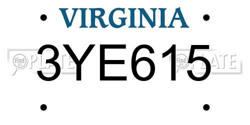 3YE615 Virginia License Plate