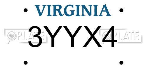 3YYX4 Virginia License Plate