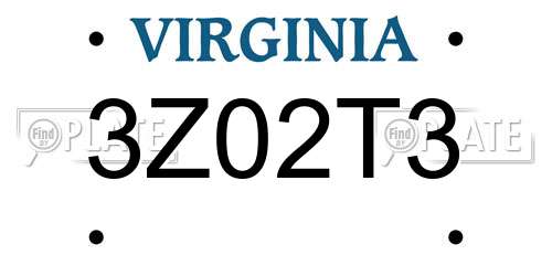 3Z02T3 Virginia License Plate