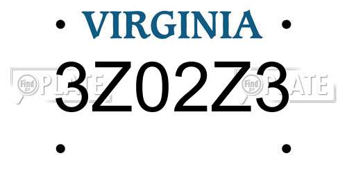 3Z02Z3 Virginia License Plate