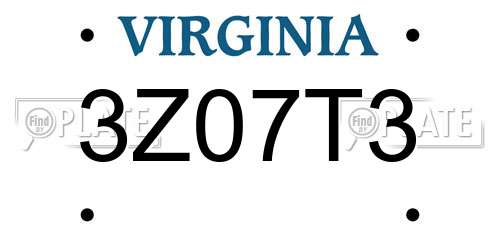 3Z07T3 Virginia License Plate