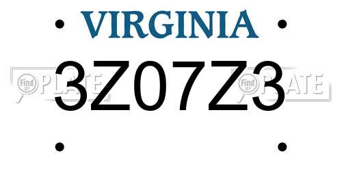 3Z07Z3 Virginia License Plate