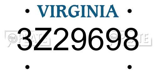 3Z29698 Virginia License Plate