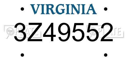 3Z49552 Virginia License Plate