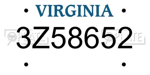 3Z58652 Virginia License Plate