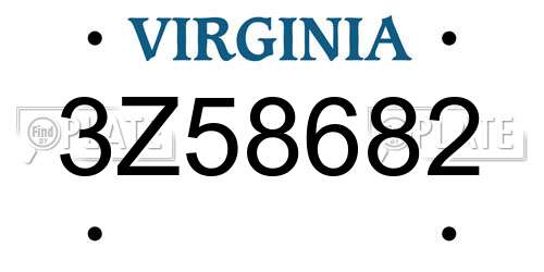 3Z58682 Virginia License Plate