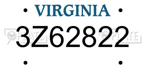 3Z62822 Virginia License Plate