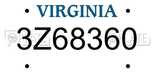 3Z68360 Virginia License Plate