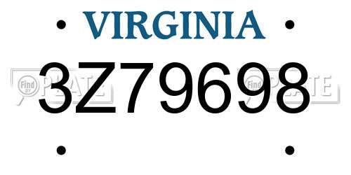 3Z79698 Virginia License Plate