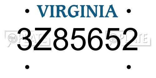 3Z85652 Virginia License Plate