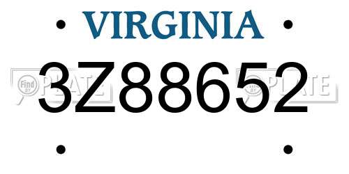 3Z88652 Virginia License Plate