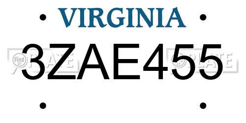 3ZAE455 Virginia License Plate