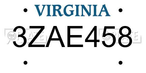 3ZAE458 Virginia License Plate