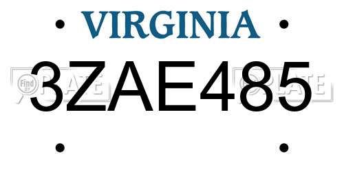 3ZAE485 Virginia License Plate