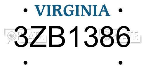 3ZB1386 Virginia License Plate