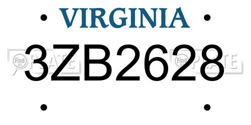 3ZB2628 Virginia License Plate