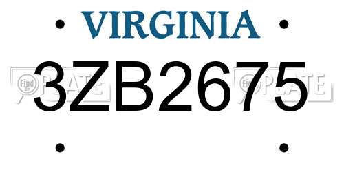 3ZB2675 Virginia License Plate