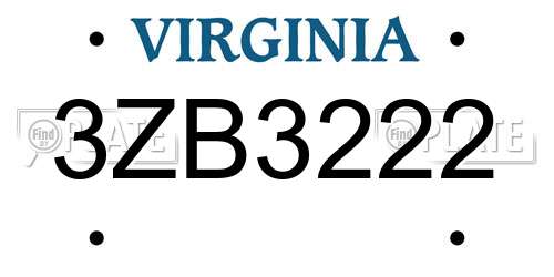 3ZB3222 Virginia License Plate