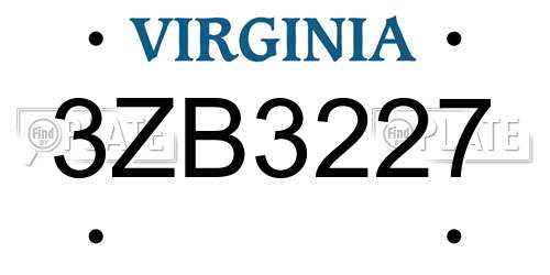 3ZB3227 Virginia License Plate