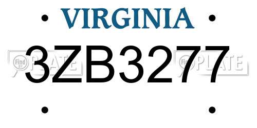 3ZB3277 Virginia License Plate