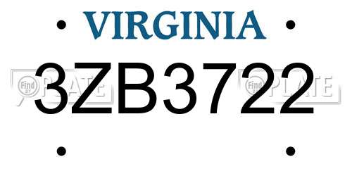 3ZB3722 Virginia License Plate