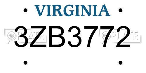 3ZB3772 Virginia License Plate