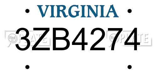 3ZB4274 Virginia License Plate
