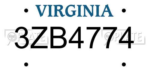 3ZB4774 Virginia License Plate