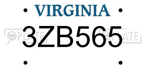 3ZB565 Virginia License Plate